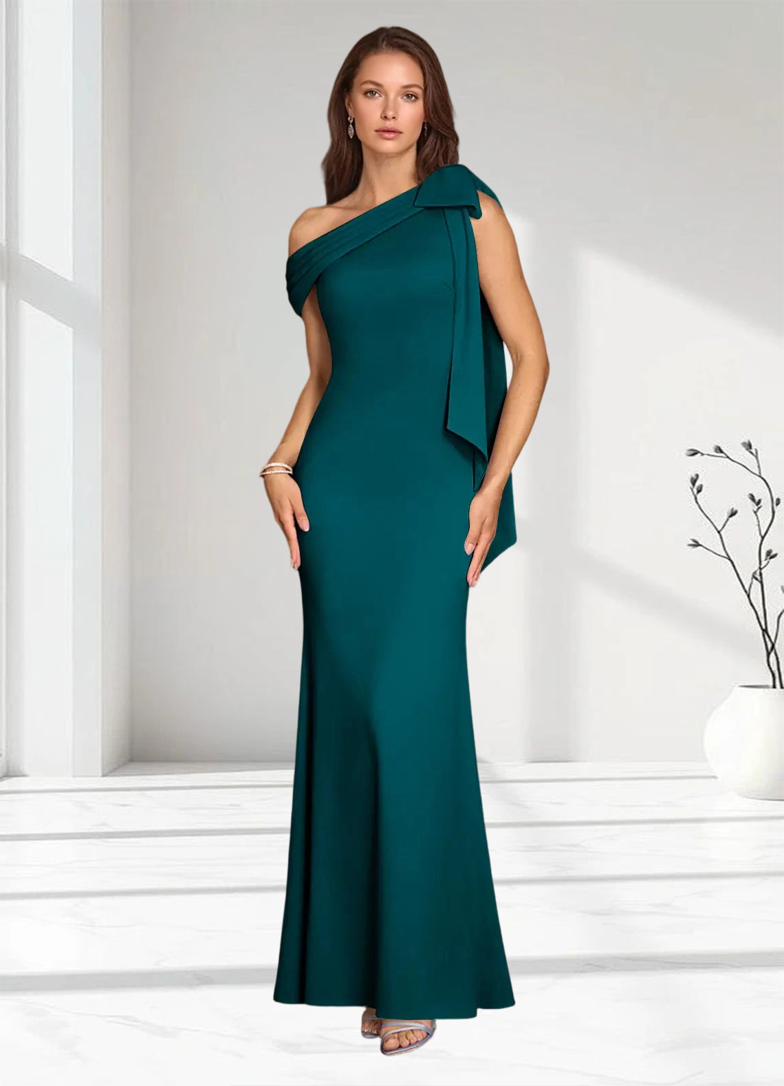 Augday Myers Mermaid Pleated Stretch Crepe Dress