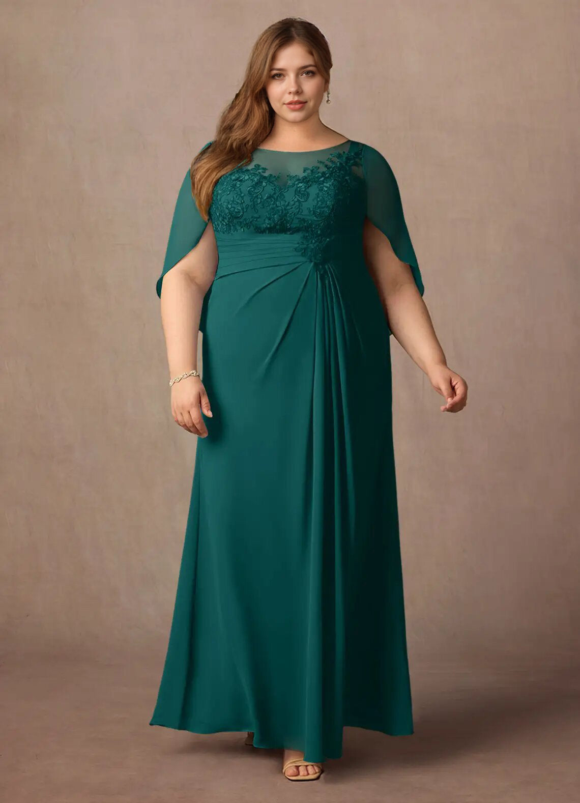Augday Hera Mother of the Bride Dresses A-Line Lace Capelet Chiffon Dress Plus Size