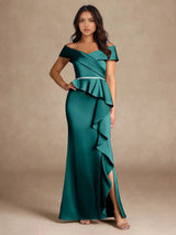 Augday Mermaid Off the Shoulder Stretch Satin Dress