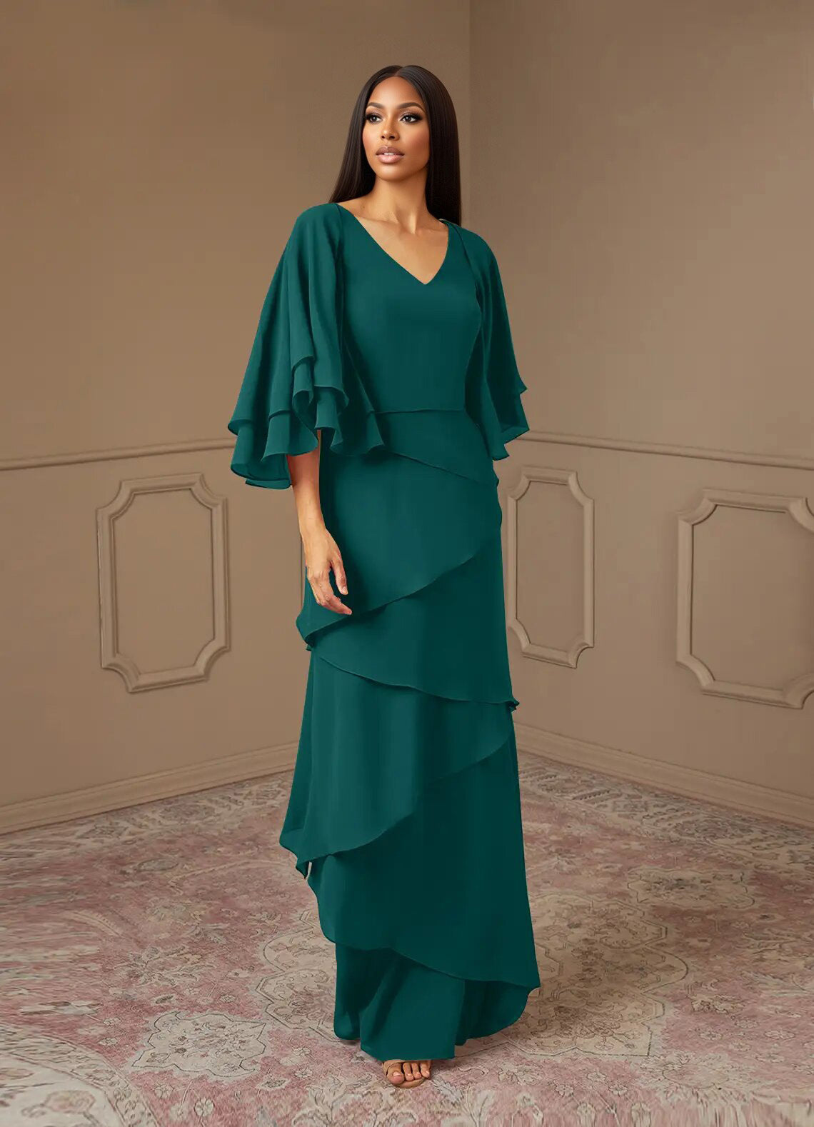 Augday OHara A-Line V-Neck Chiffon Dress