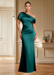 Augday Rutha Sheath One Shoulder Stretch Satin Dress