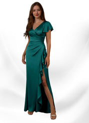 Augday Roya Mermaid V-Neck Pleated Stretch Satin