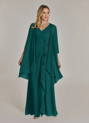 Augday Manuella A-Line V-Neck Pleated Chiffon Dress