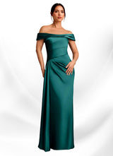 Augday Beah Sheath Off the Shoulder Stretch Satin Dress