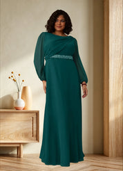 Augday Priyanka A-Line Boatneck Pleated Chiffon Dress