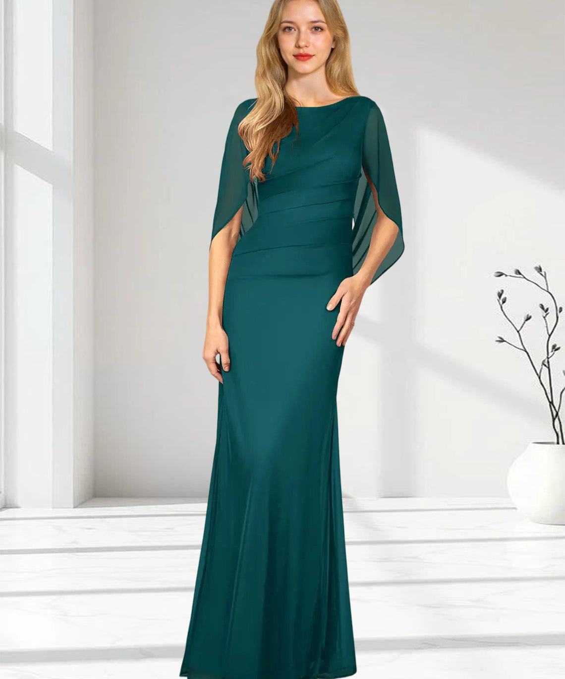 Augday Belladonna Mermaid Scoop Pleated Mesh Dress
