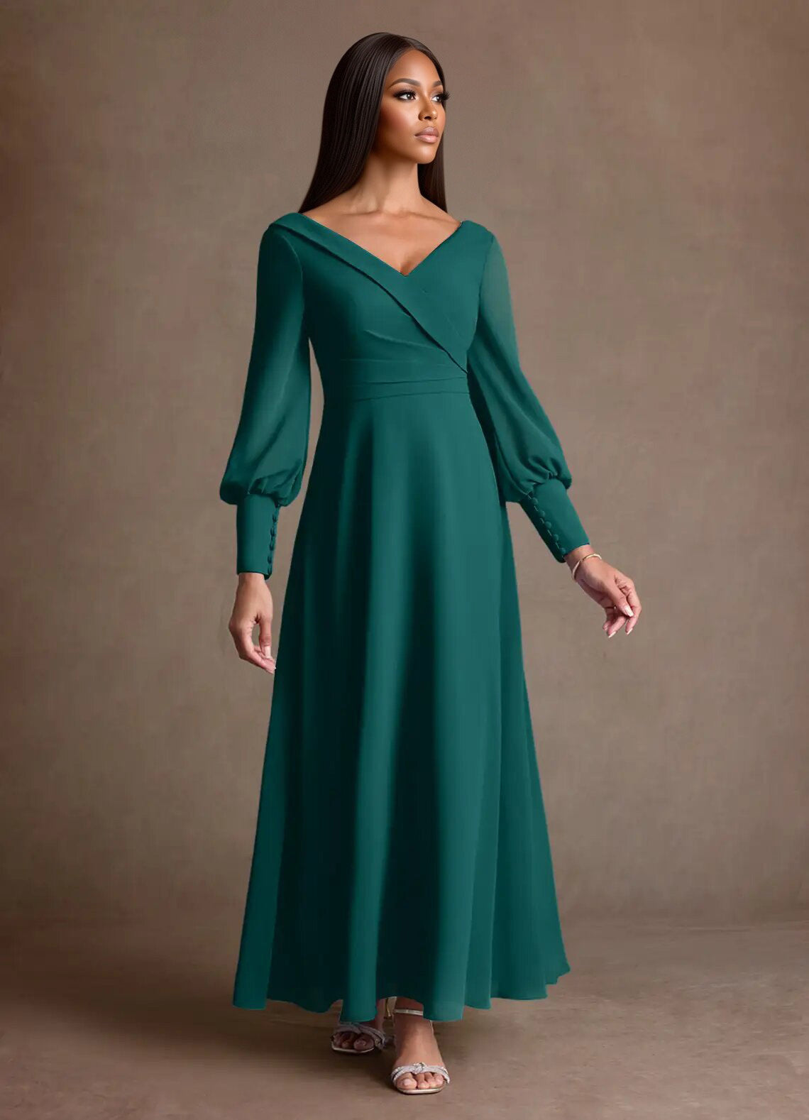 Augday Paterson A-Line Pleated Chiffon Dress