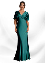 Augday Dosia Sheath Pleated Stretch Satin Dress