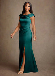 Augday Irvine A-Line Pleated Stretch Satin Dress