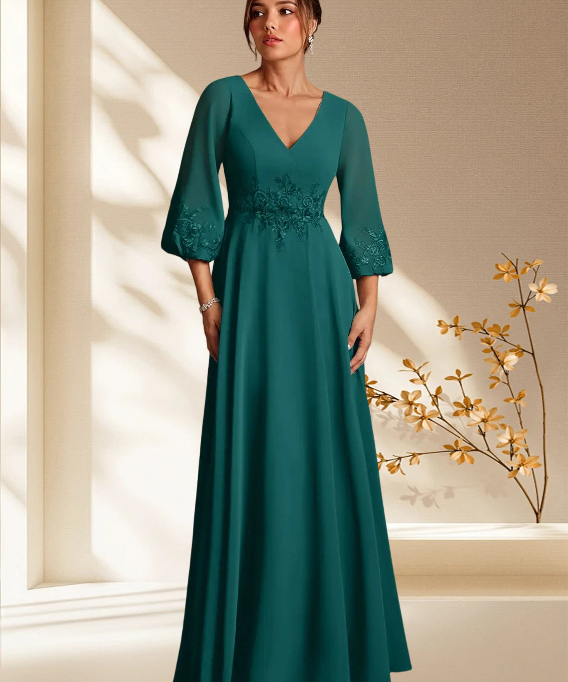Augday Yorba A-Line Lace Chiffon Dress