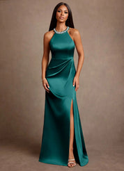 Augday Lawrence A-Line Pleated Stretch Satin Dress