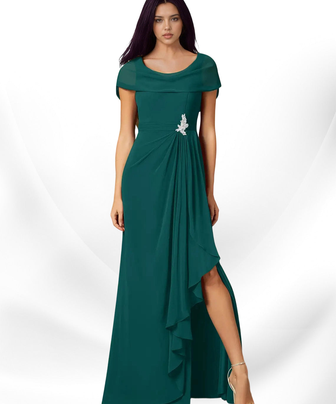 Augday Mary A-Line Side Slit Chiffon Dress