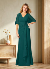 Augday Carson A-Line V-Neck Lace Chiffon Dress