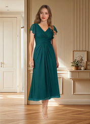 Augday Vera A-Line V-Neck Pleated Mesh Dress