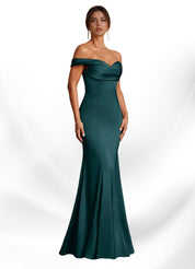 Augday  Mermaid Off the Shoulder Stretch Satin Dress