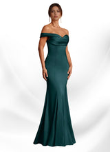 Augday Boone Mermaid Off the Shoulder Stretch Satin Dress