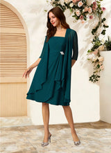 Augday Olivia A-Line Square Neckline Pleated Chiffon Dress