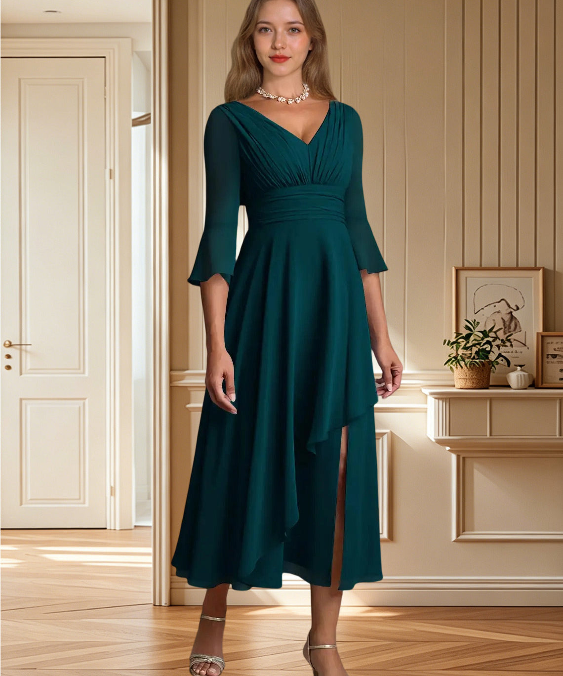 Augday Aerynne A-Line Pleated Chiffon Dress