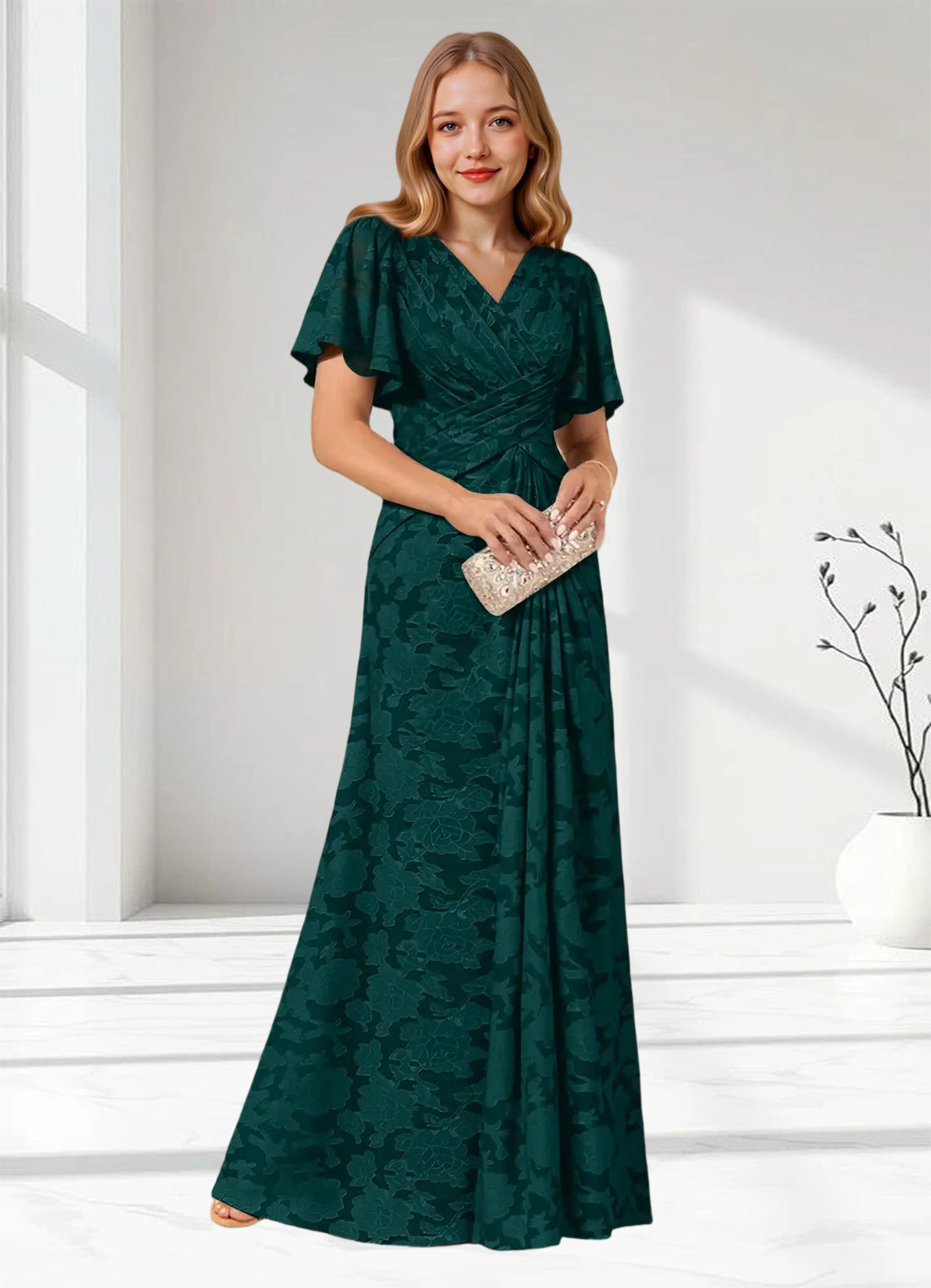 Augday Emmeline Pleated Floral Burnout Dress