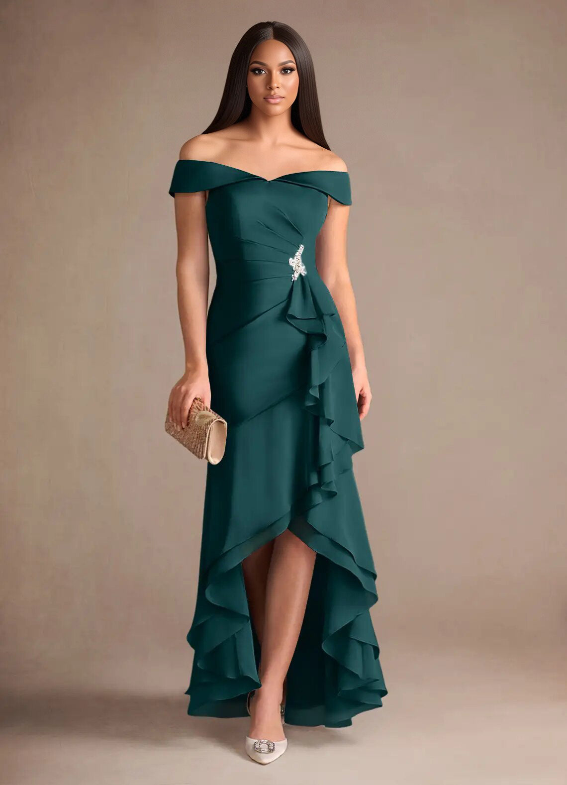 Augday Billings Mermaid Off the Shoulder Stretch Satin Dress