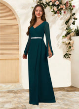 Augday Belinda A-Line V-Neck Pleated Chiffon Dress