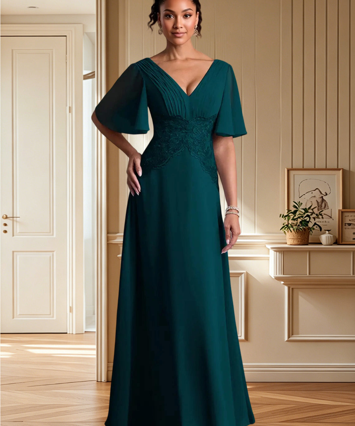 Augday Milliat A-Line Lace Chiffon Dress