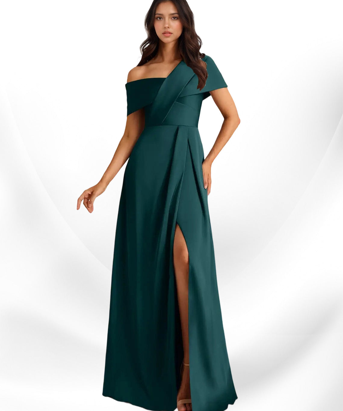 Augday Milton A-Line Pleated Stretch Satin Dress