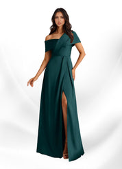 Augday Milton A-Line Pleated Stretch Satin Dress
