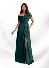 Augday Milton A-Line Pleated Stretch Satin Dress