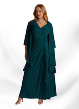 Augday Manuella A-Line V-Neck Pleated Chiffon Dress