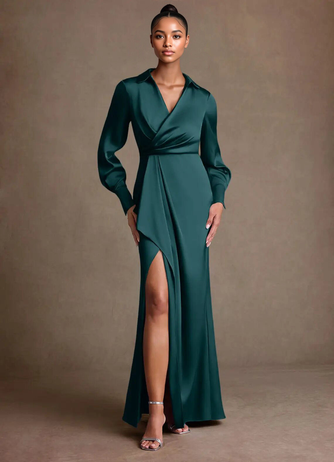 Augday Jacinta Sheath Pleated Stretch Satin Dress