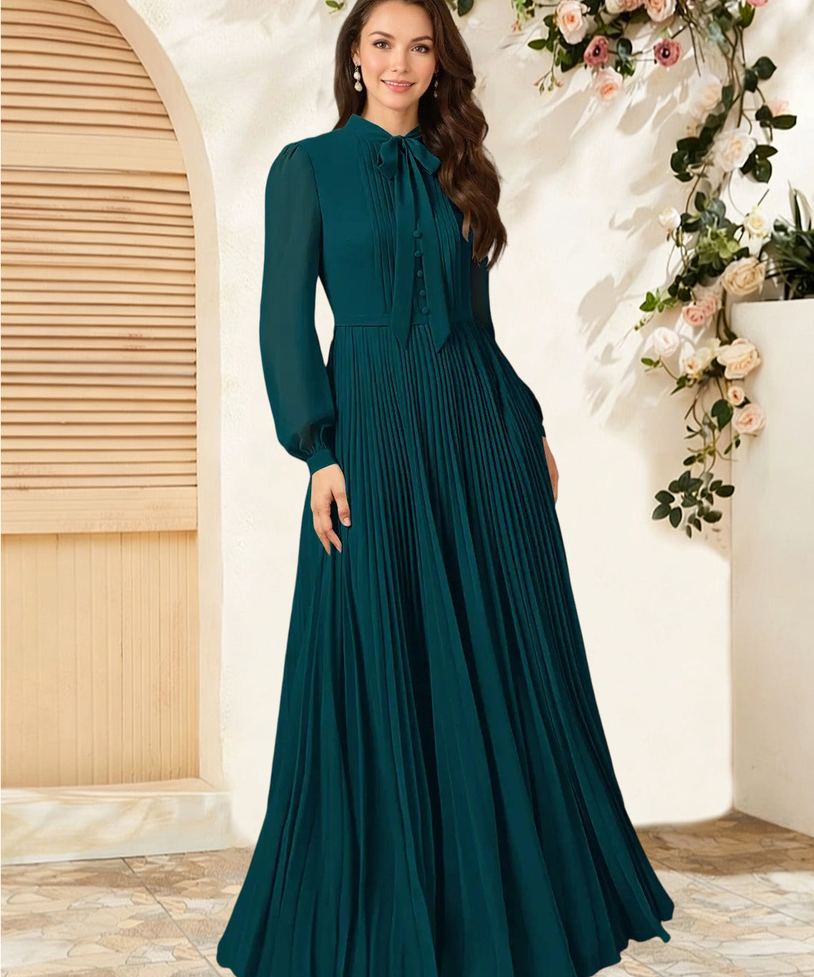 Augday Adellah A-Line Pleated Chiffon Dress