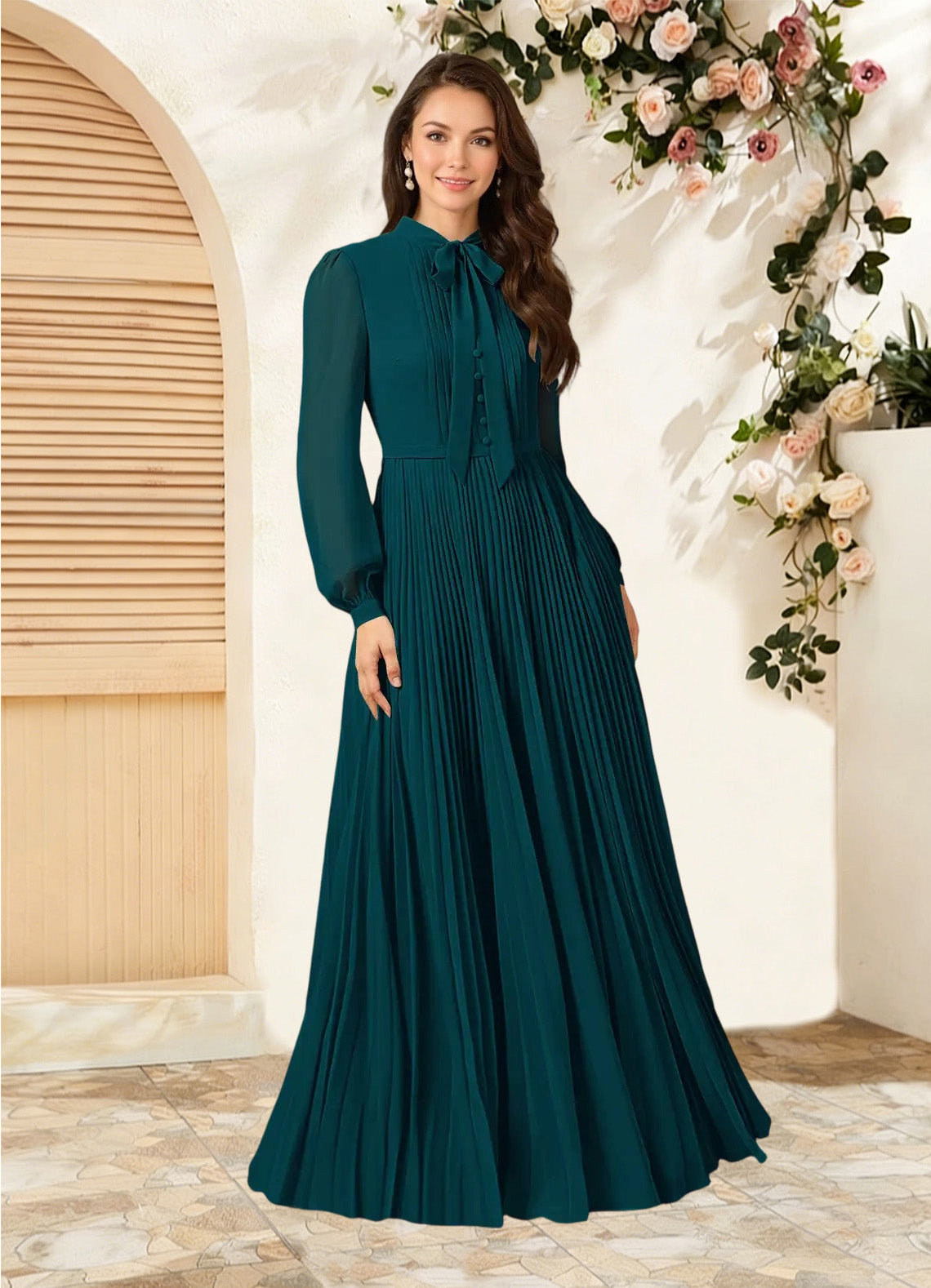 Augday Adellah A-Line Pleated Chiffon Dress