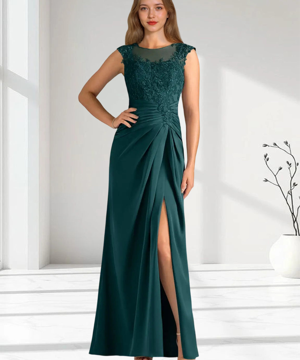 Augday Santa Barbara Sheath Pleated Stretch Satin Dress