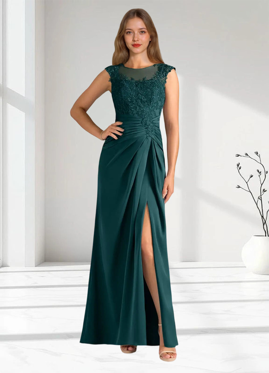 Augday Santa Barbara Sheath Pleated Stretch Satin Dress