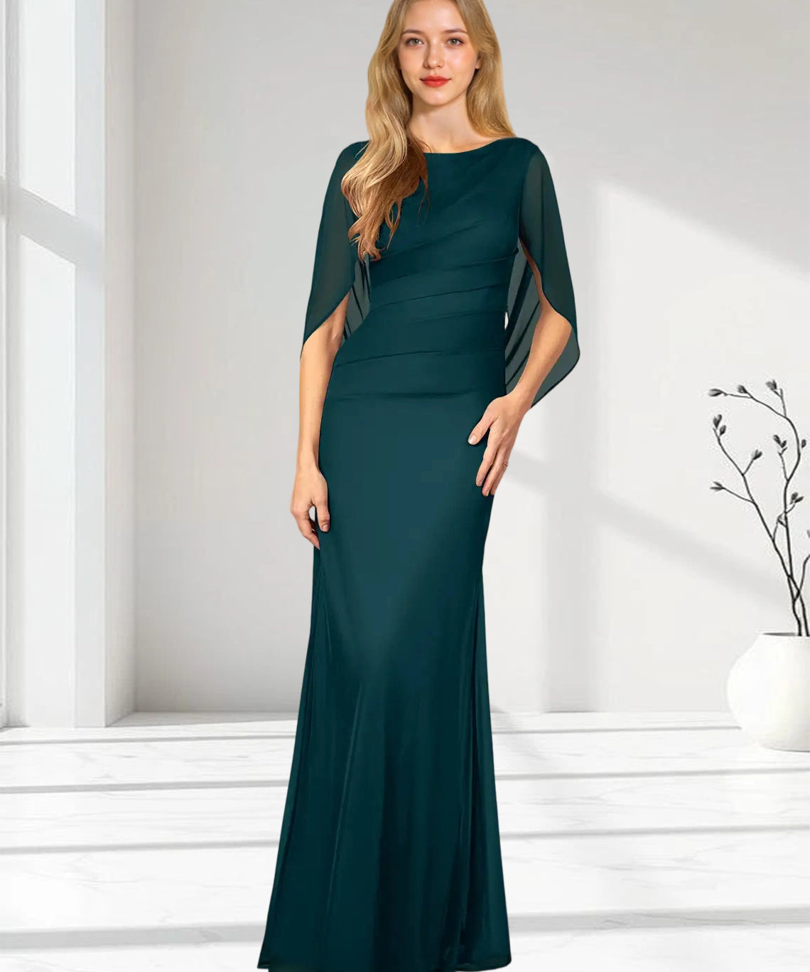 Augday Belladonna Mermaid Scoop Pleated Mesh Dress