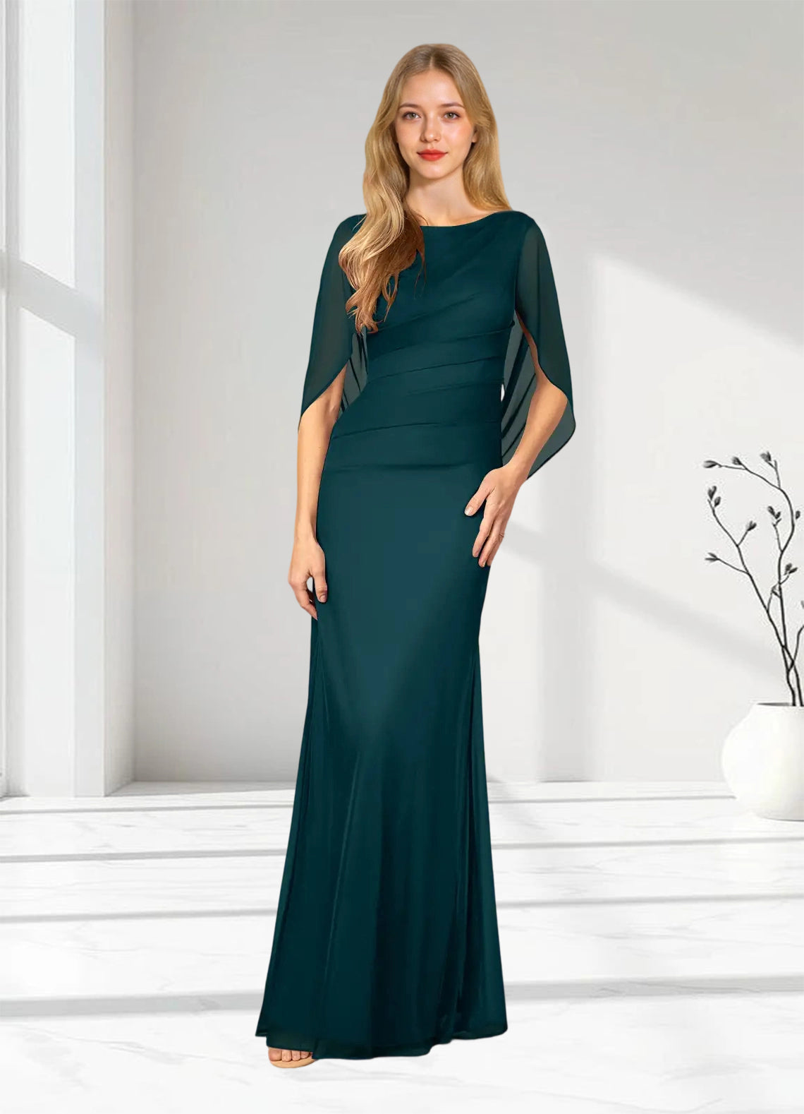 Augday Belladonna Mermaid Scoop Pleated Mesh Dress