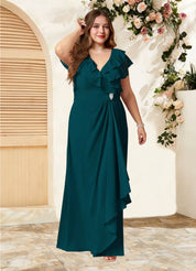 Augday Snapdragon A-Line V-Neck Ruched Chiffon Dress