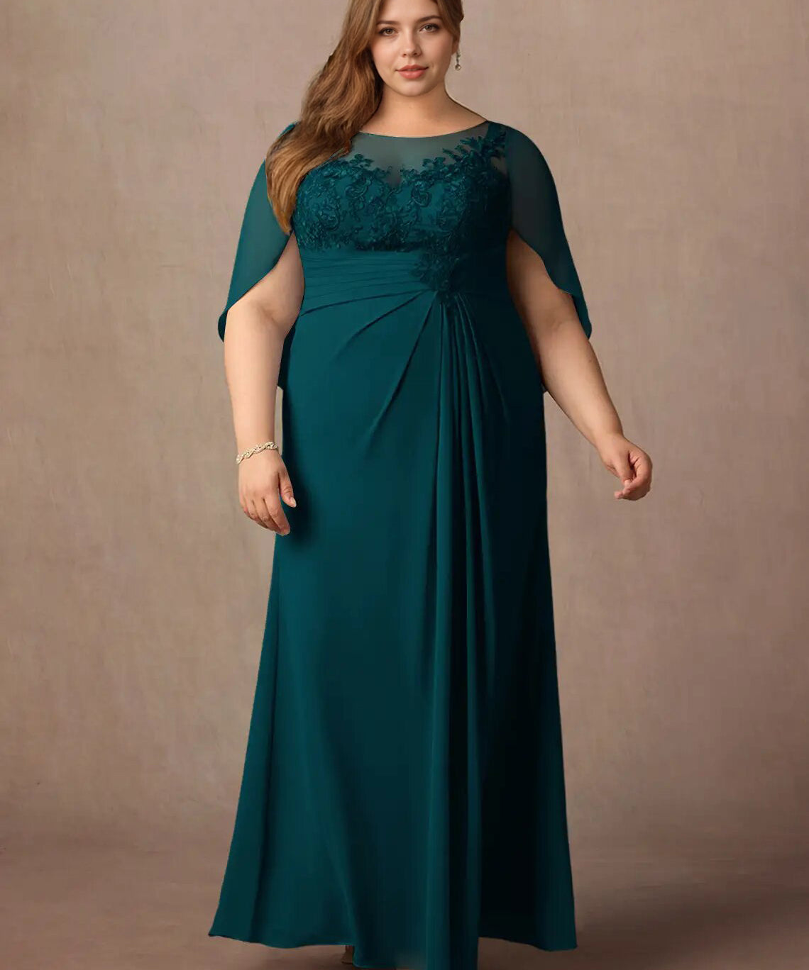 Augday Hera Mother of the Bride Dresses A-Line Lace Capelet Chiffon Dress Plus Size