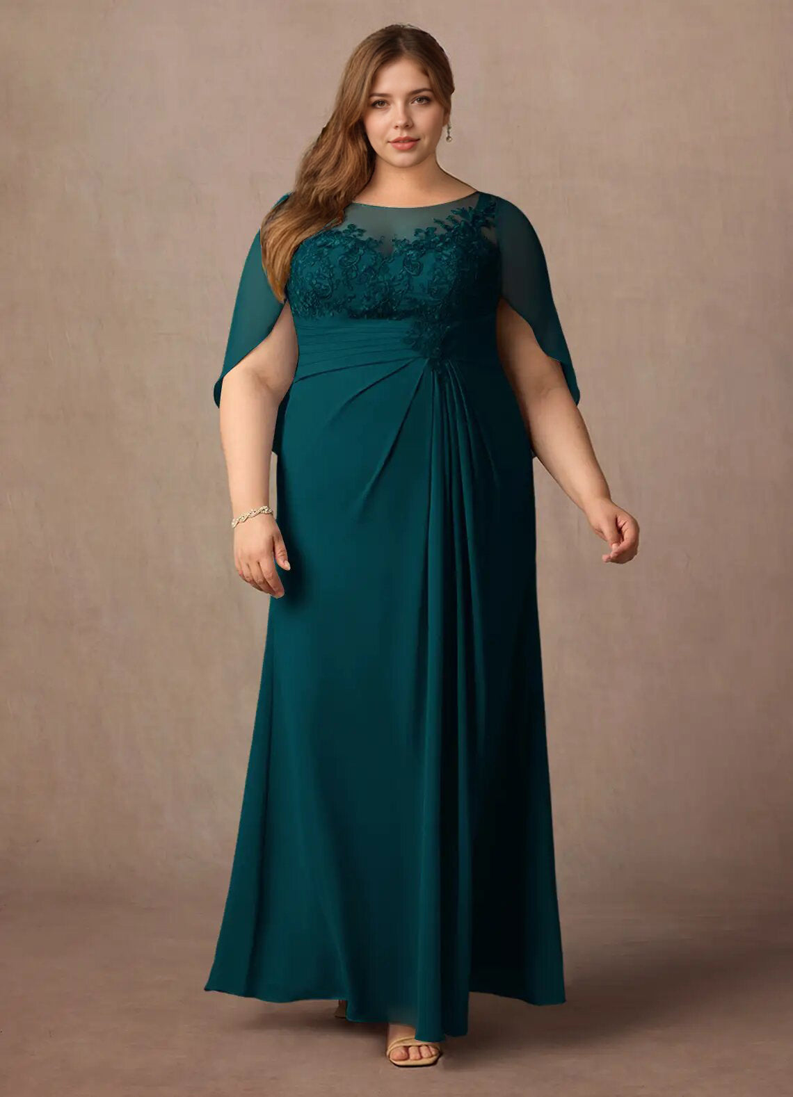 Augday Hera Mother of the Bride Dresses A-Line Lace Capelet Chiffon Dress Plus Size