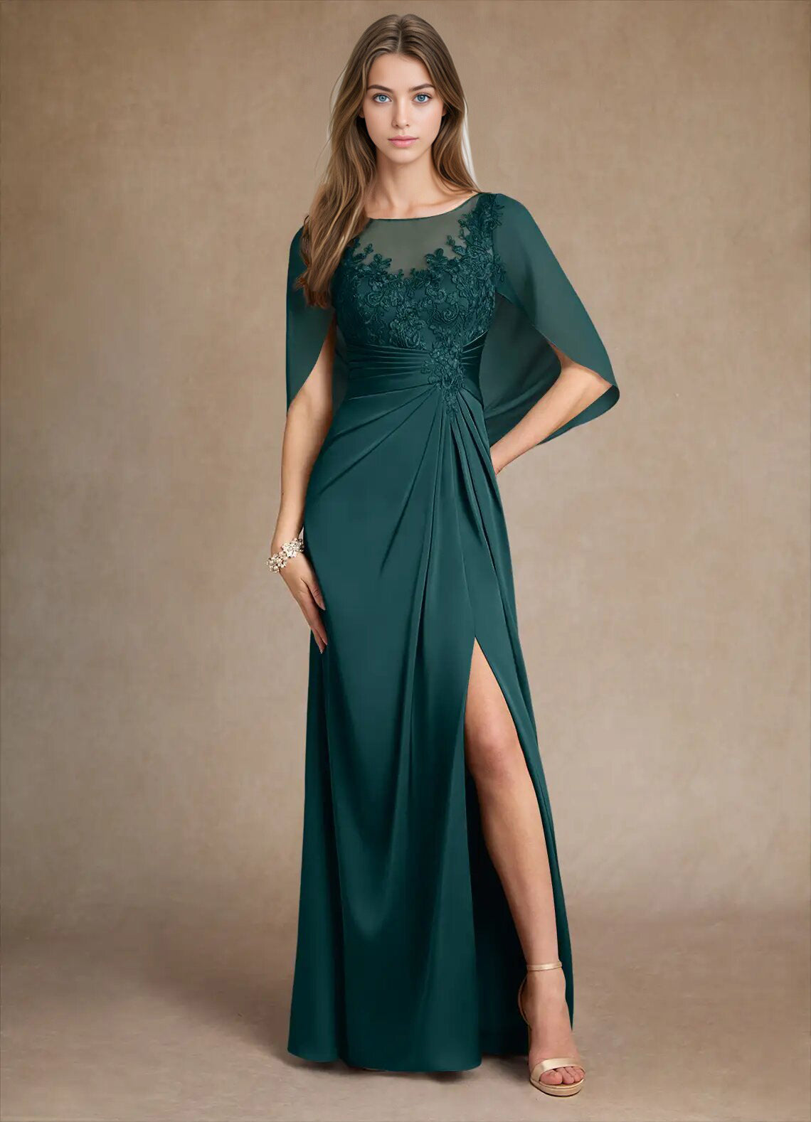 Augday Hera Mother of the Bride Dresses A-Line Lace Stretch Satin Dress
