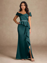 Augday Mermaid Off the Shoulder Stretch Satin Dress