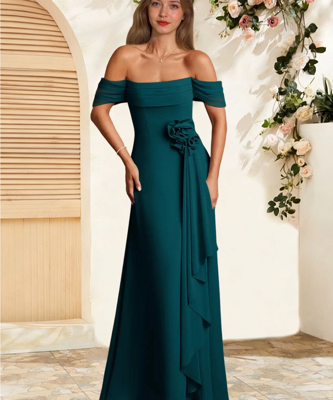 Augday Amherst A-Line Off the Shoulder Chiffon Dress