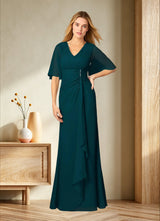 Augday Carson A-Line V-Neck Lace Chiffon Dress