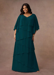 Augday OHara A-Line V-Neck Chiffon Dress Plus Size