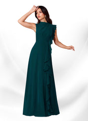 Augday Narine A-Line High Neckline Pleated Chiffon Dress