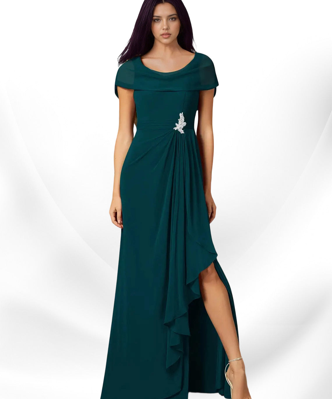 Augday Mary A-Line Side Slit Chiffon Dress