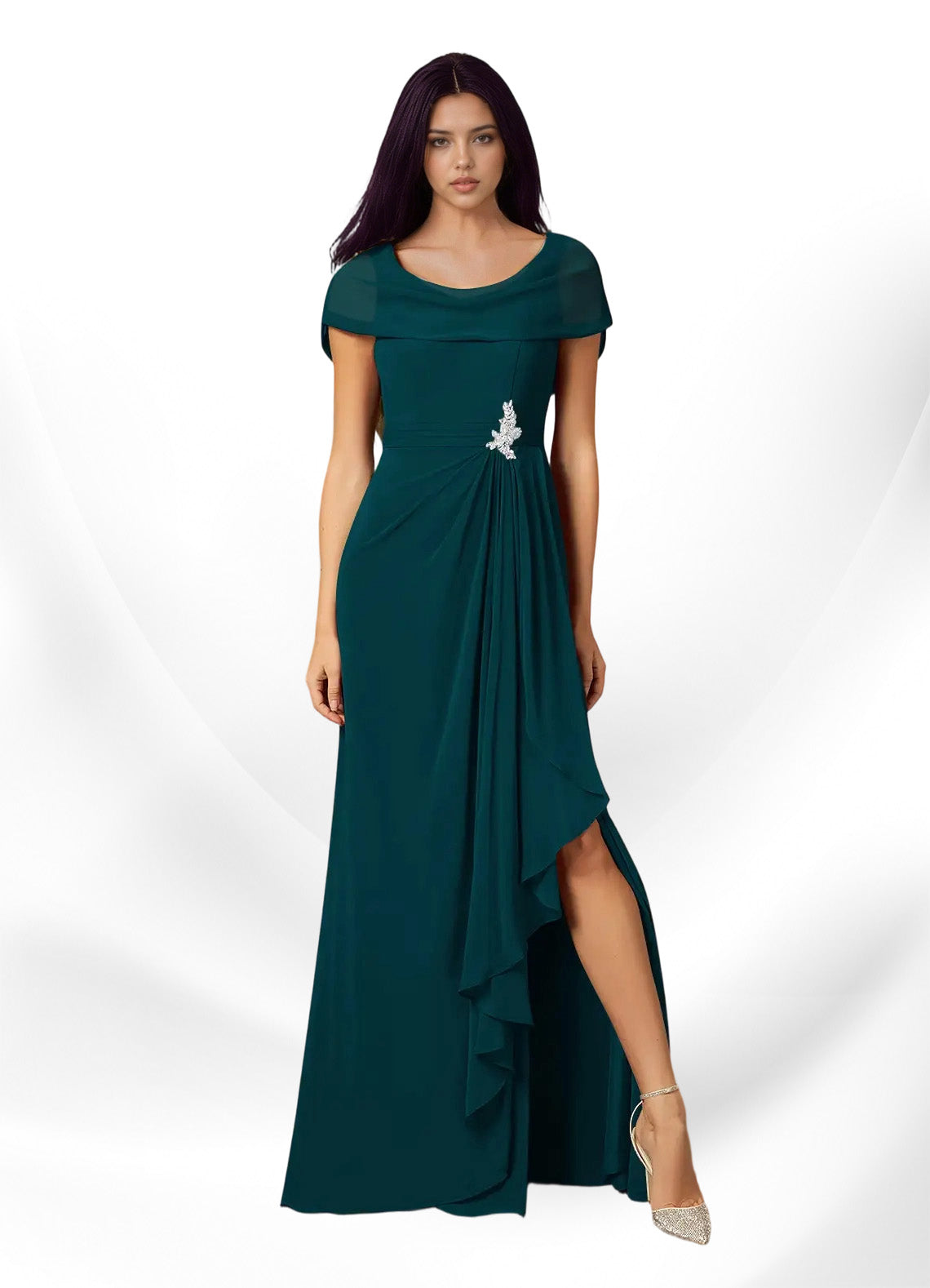 Augday Mary A-Line Side Slit Chiffon Dress
