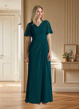 Augday Morning Glory A-Line V-Neck Ruched Chiffon Dress