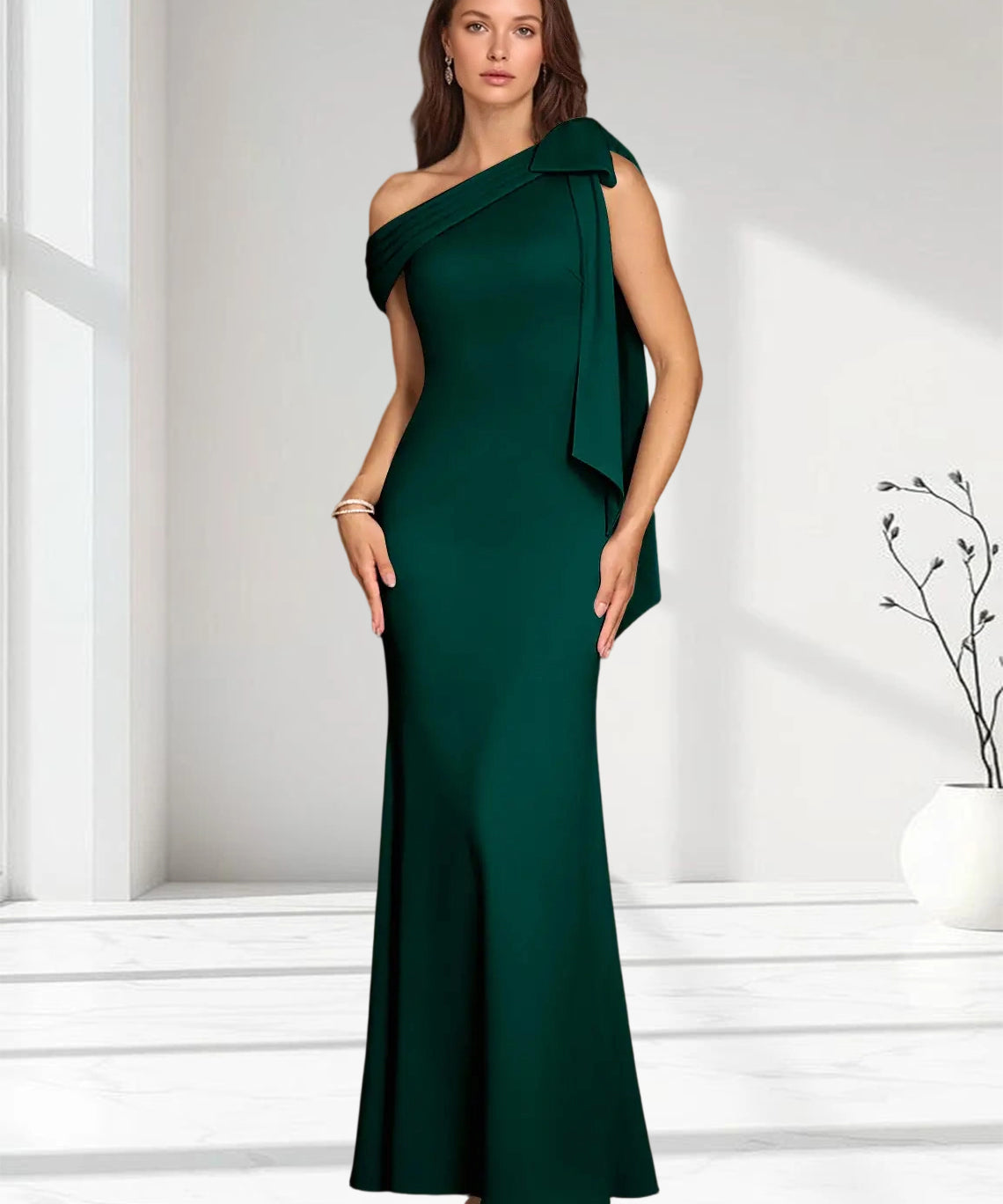 Augday Myers Mermaid Pleated Stretch Crepe Dress